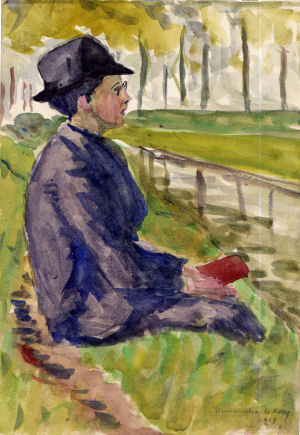 Marcel Sendrail peint par un ami, aquarelle dat&eacute;e du 6 mai 1917